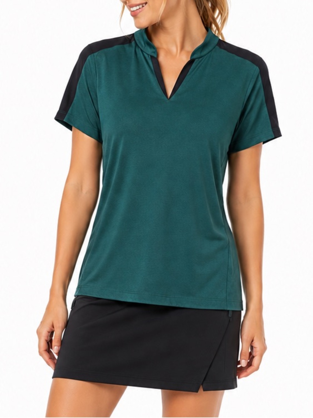 The Outfitters by Lands’ End Women’s Large Performance Golf Shirt Green Blue